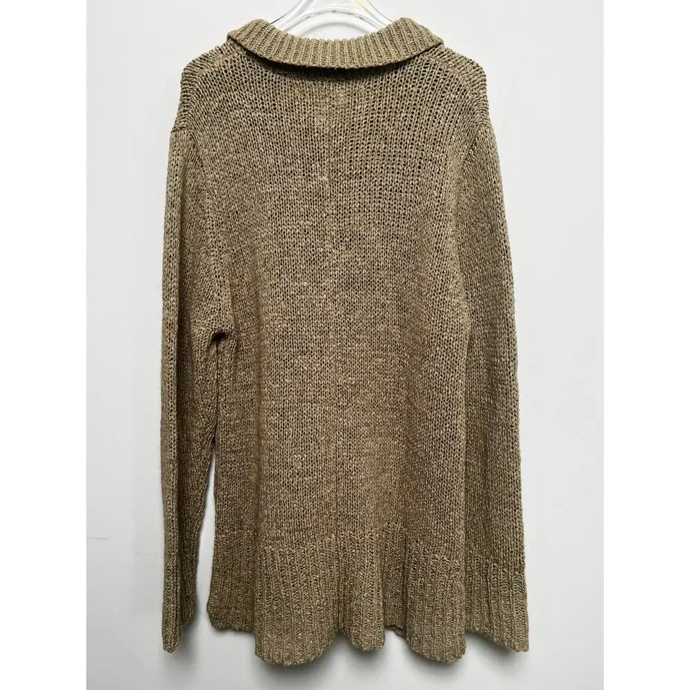 Vintage 90s Max Studio Longline Tan Knitted Cardigan L - Picture 3 of 8